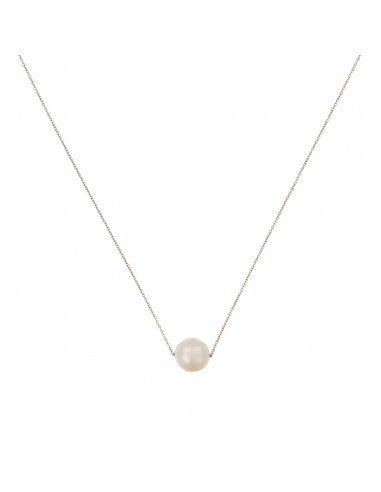 Collier Or Blanc 375/1000 "Single pearl"Perle