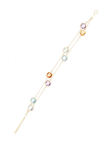 Bracelet Or Jaune 375/1000 multi-rangs " Multicolore " Pierres Fines et Précieuses