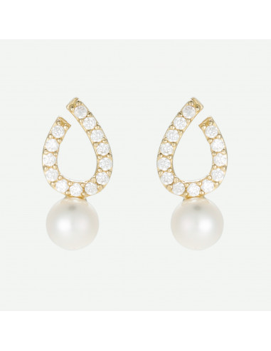 Boucles d'oreilles Or Jaune 375/1000  "Chanya"  et perles blanche