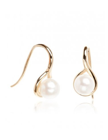 Boucles D'Oreilles perle Parfaite Perle Blanche Or Jaune 375/1000 Perle et Zirconium
