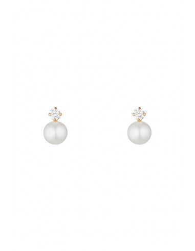 Boucles d'oreilles Or Jaune 375/1000 "My Pearl"  Perle Blanche Zirconium