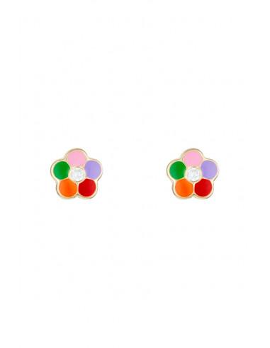 Boucles d'oreilles  enfant Or Jaune 375/1000  "Margherite multicolore"