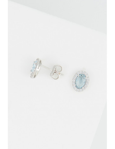 Boucles d'oreilles Or Blanc 375/1000 "Rye"  et Topaze Bleue 7,5 mm