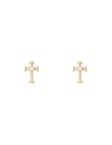 Boucles d'oreilles "Cross" Or jaune 375/1000 et Zircon