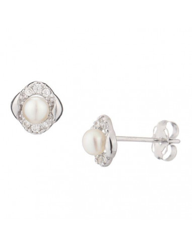 Boucles d'oreilles anastasia Perle Blanche Or Blanc 375/1000 Perle et Zirconium