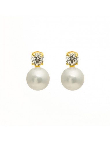 Boucles D'Oreilles blanche Perle Blanche Or Jaune 375/1000 Perle et Zirconium