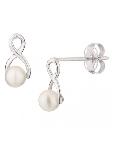 Boucles D'Oreilles infiniment Perle Blanche Or Blanc 375/1000 Perle et Zirconium