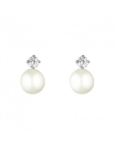 Boucles D'Oreilles my Pearl Perle Blanche Or Blanc 375/1000 Perle et Zirconium