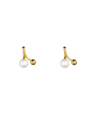 Boucles D'Oreilles pearl Touch Perle Blanche Or Jaune 375/1000 Perle et Zirconium