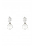 Boucles D\'Oreilles perlita Perle Blanche Or Blanc 375/1000 Perle et Zirconium