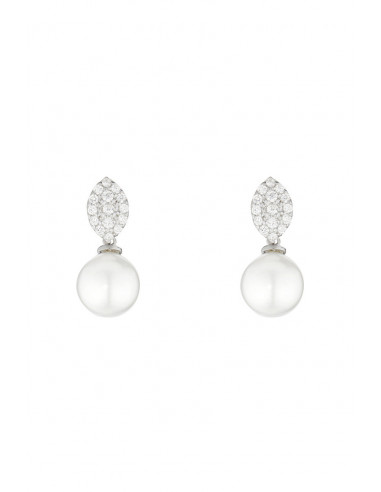 Boucles D'Oreilles perlita Perle Blanche Or Blanc 375/1000 Perle et Zirconium
