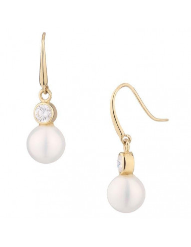 Boucles D'Oreilles pure Pearl Perle Blanche Or Jaune 375/1000 Perle et Zirconium