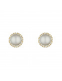 Boucles D\'Oreilles tendrement Perle Blanche Or Jaune 375/1000 Perle et Zirconium