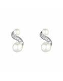 Boucles D\'Oreilles white Pearl Perles Blanches Or Blanc 375/1000 Perle et Zirconium