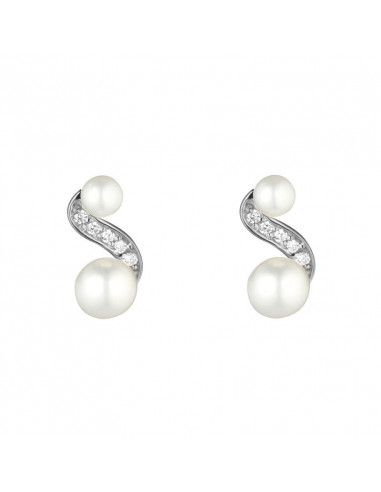 Boucles D'Oreilles white Pearl Perles Blanches Or Blanc 375/1000 Perle et Zirconium