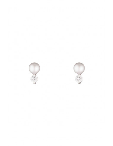 Boucles d'oreilles Or Blanc 375/1000 "Uni"  Perle Blanche